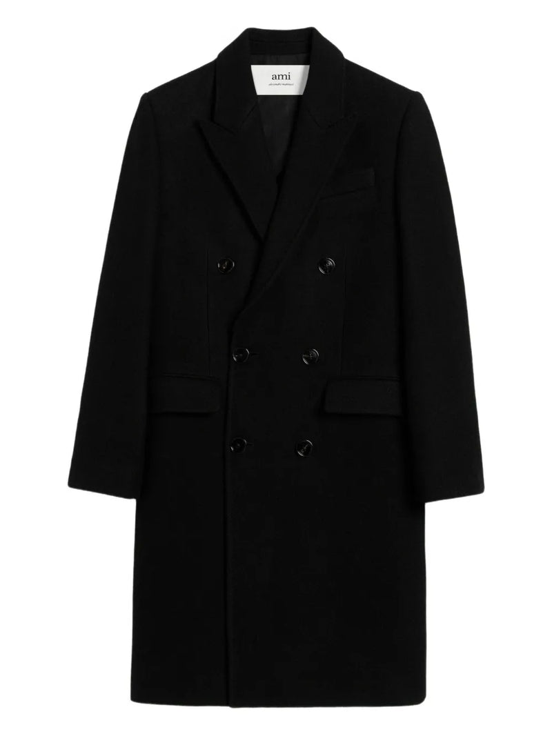 AMI PARIS BLACK WOOL DOUBLE BREASTED COAT
