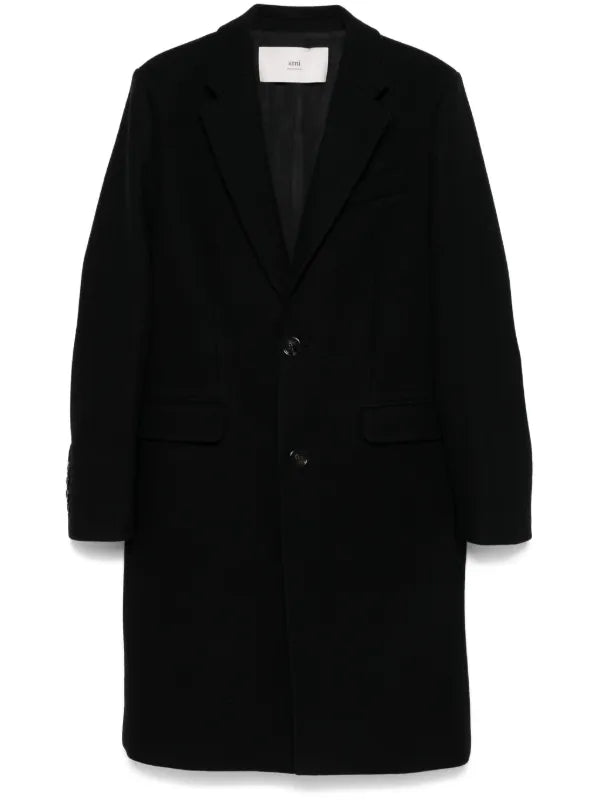 AMI PARIS BLACK WOOL OVERCOAT