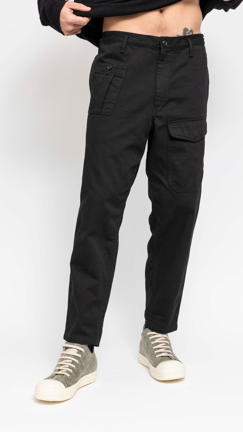 YOHJI YAMAMOTO BLACK TWILL COTTON CARGO PANTS