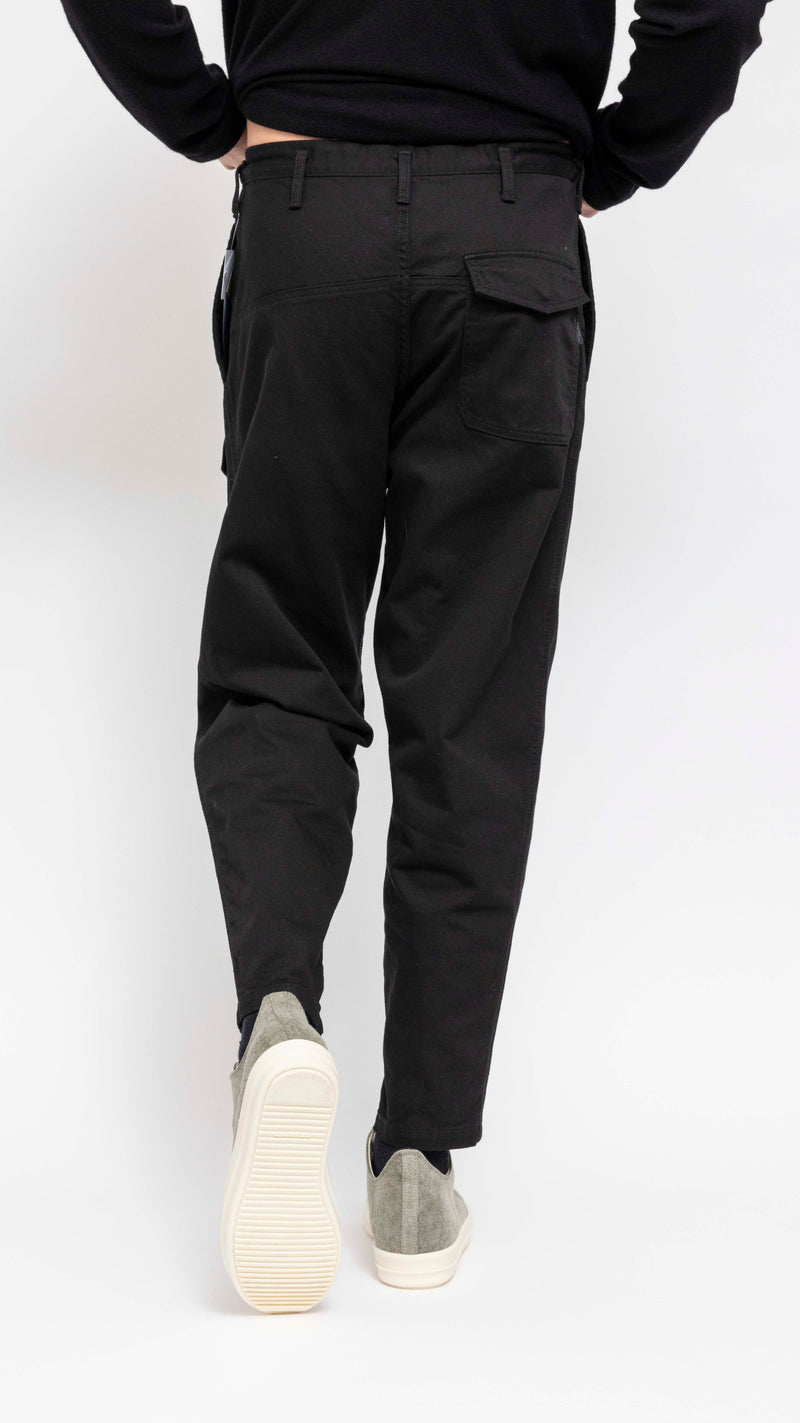 YOHJI YAMAMOTO BLACK TWILL COTTON CARGO PANTS