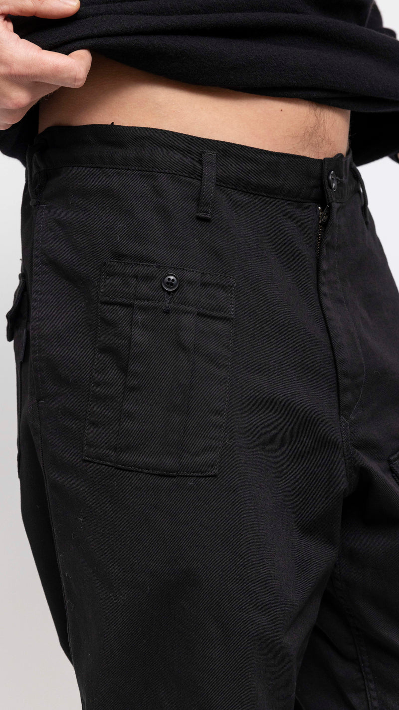 YOHJI YAMAMOTO BLACK TWILL COTTON CARGO PANTS