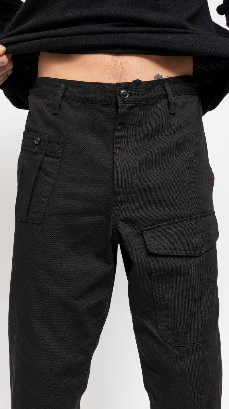 YOHJI YAMAMOTO BLACK TWILL COTTON CARGO PANTS