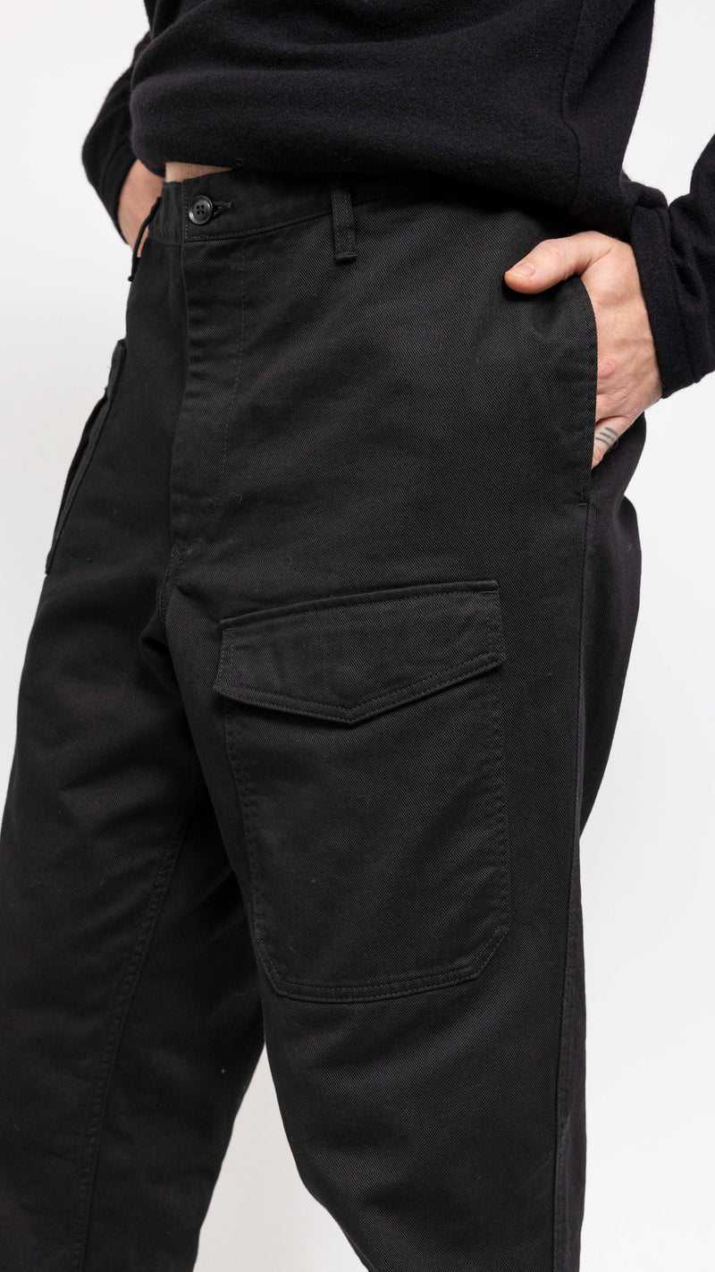 YOHJI YAMAMOTO BLACK TWILL COTTON CARGO PANTS