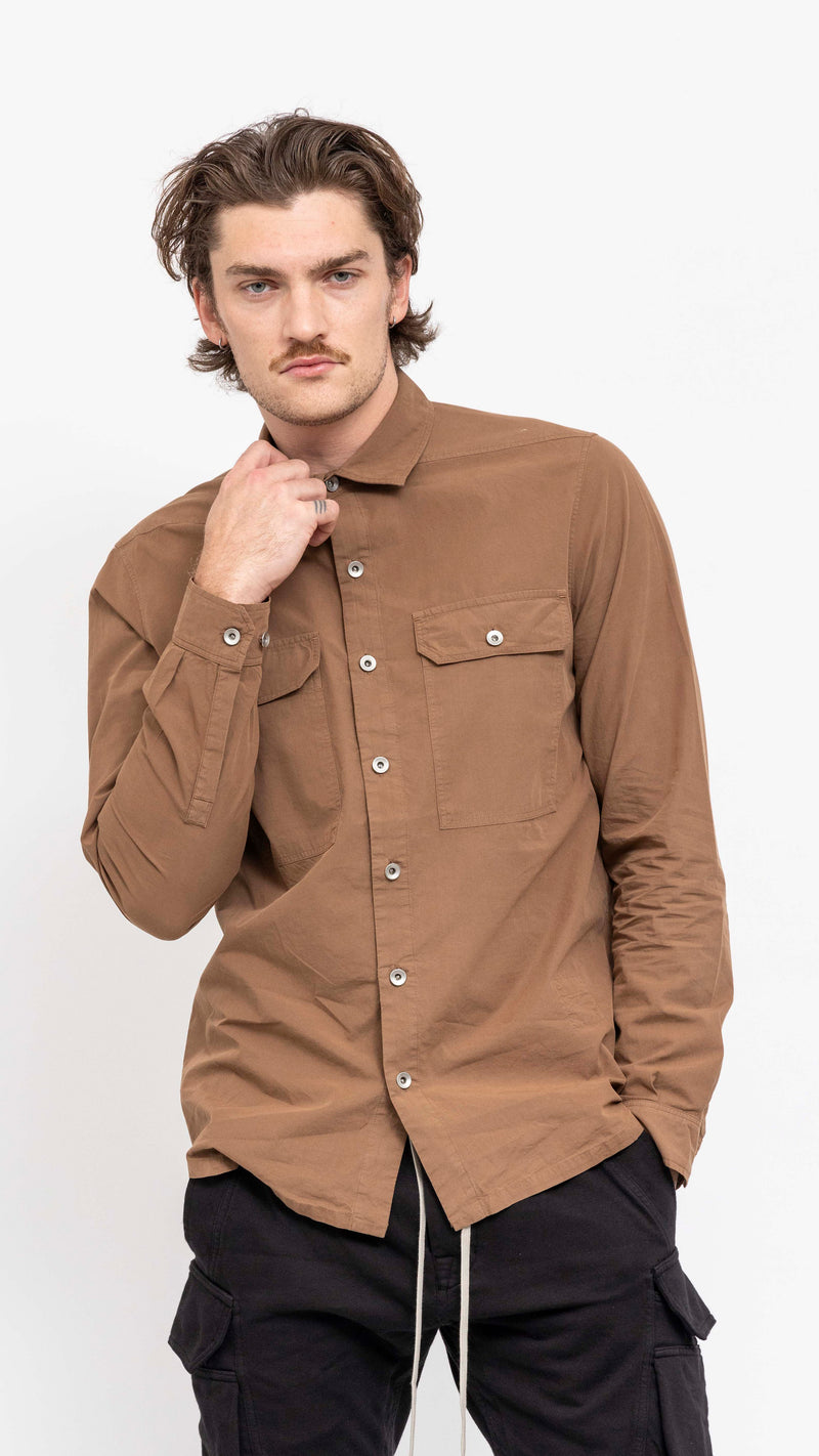 RICK OWENS DRKSHDW KHAKI BROWN COTTON OVERSHIRT