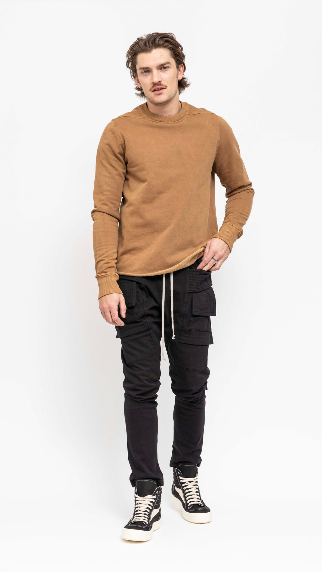 RICK OWENS DRKHDW KHAKI BROWN CREWNECK SWEAT