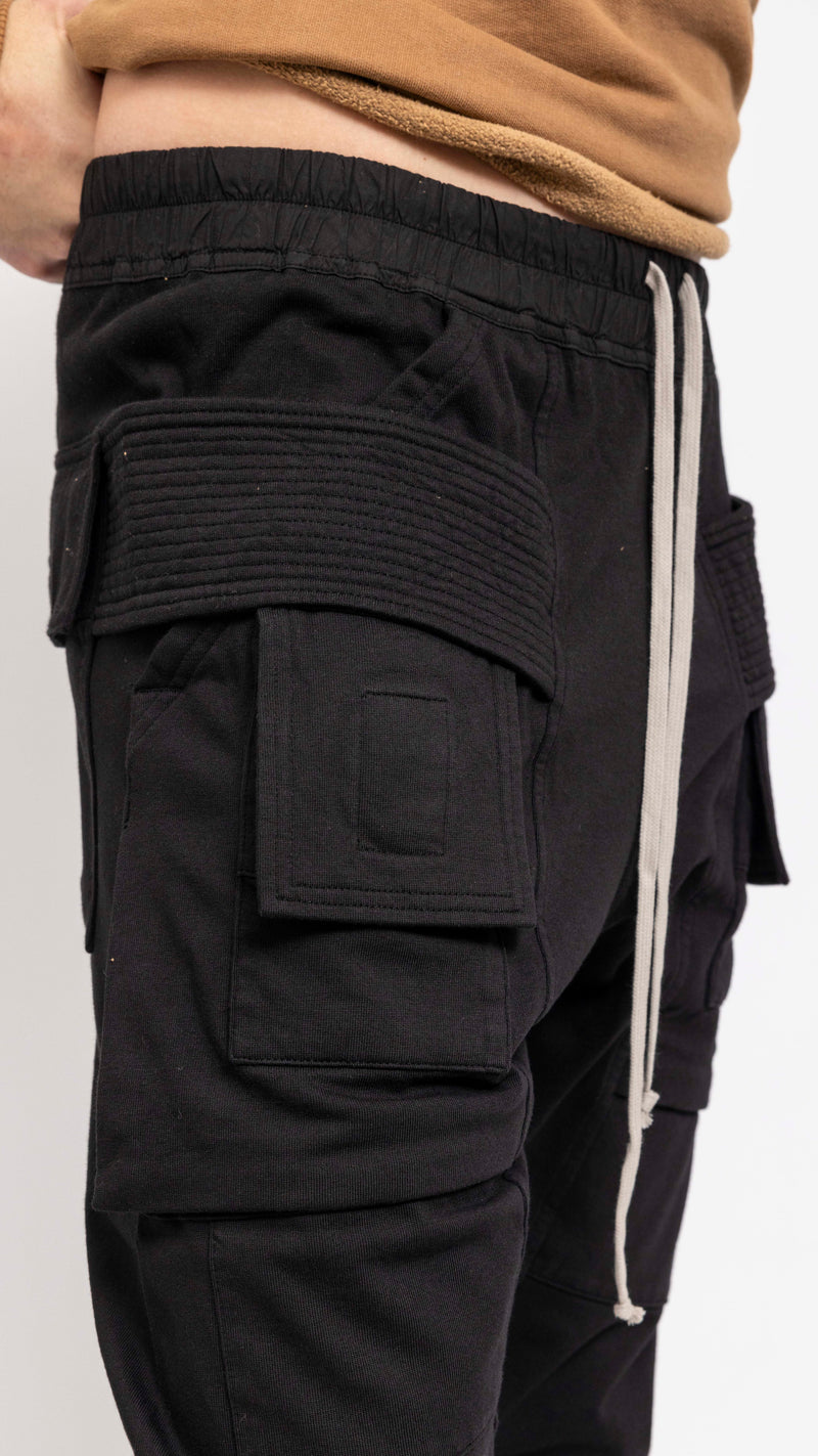 RICK OWENS DRKSHDW BLACK CARGO CREATCH LOUNGE PANTS