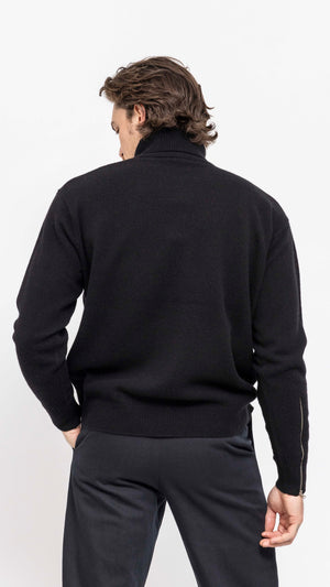 DRIES VAN NOTEN BLACK SIDE ZIP MUZO SWEATER