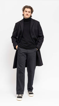 DRIES VAN NOTEN BLACK RUSTIC OVERCOAT