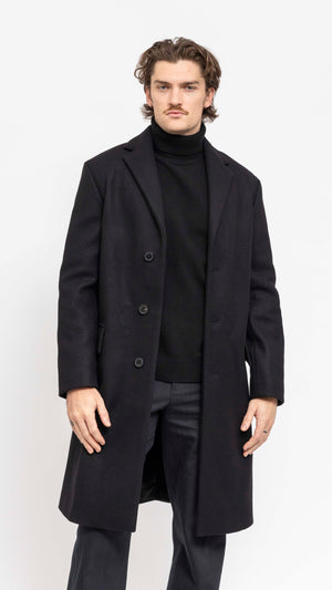 DRIES VAN NOTEN BLACK RUSTIC OVERCOAT