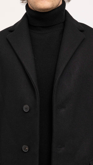 DRIES VAN NOTEN BLACK RUSTIC OVERCOAT