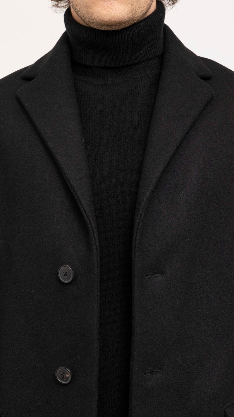 DRIES VAN NOTEN BLACK RUSTIC OVERCOAT