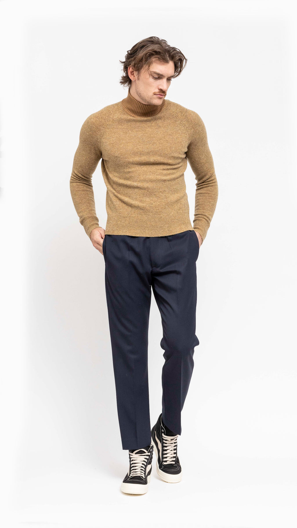 DRIES VAN NOTEN BEIGE MUATA TWO TONE TURTLENECK