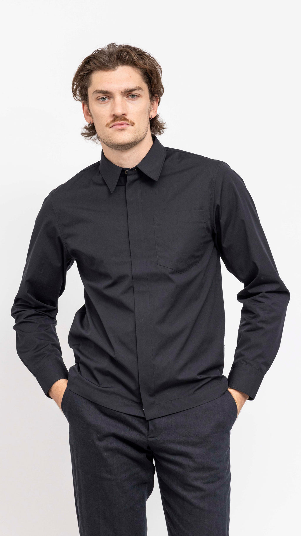 DRIES VAN NOTEN BLACK COTTON CORRAN ZIP SHIRT