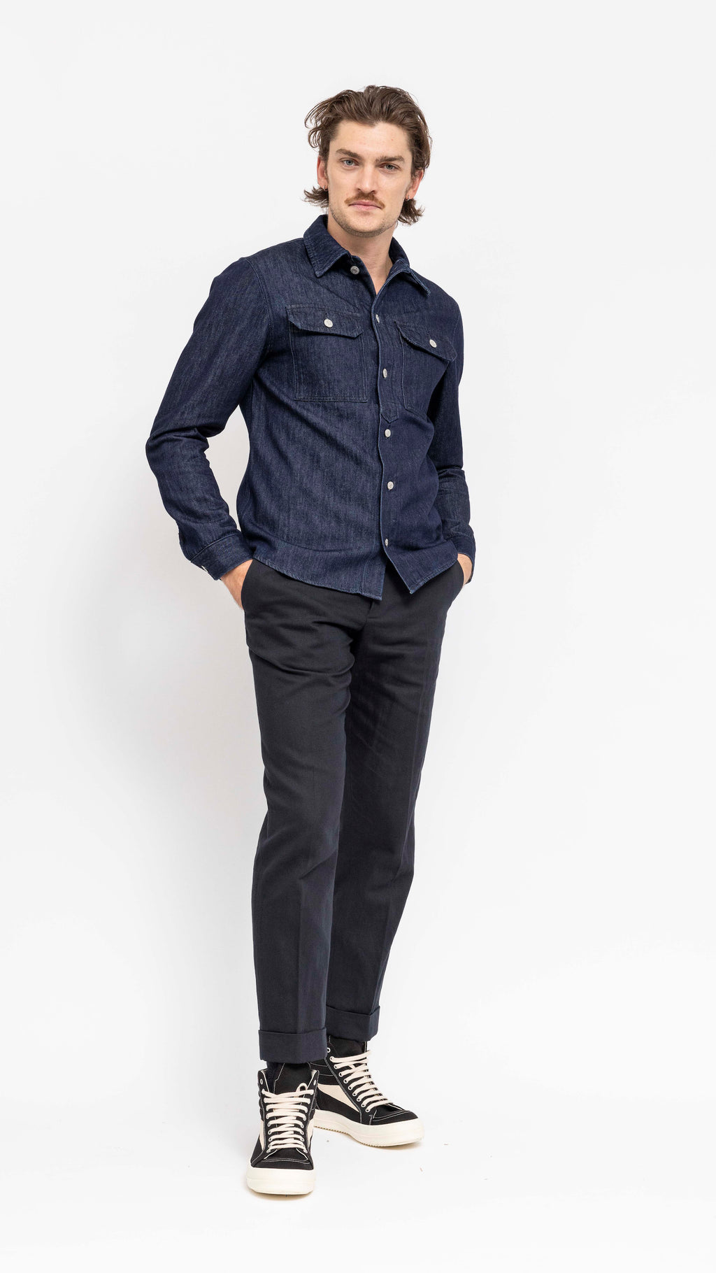 DRIES VAN NOTEN INDIGO CURTIS DENIM SHIRT