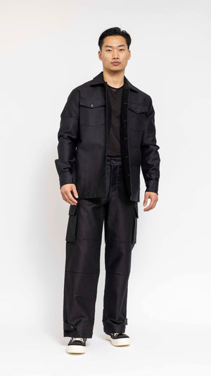 MARNI BLACK TWO POCKET COTTON SATIN OVERSHIRT