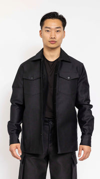 MARNI BLACK TWO POCKET COTTON SATIN OVERSHIRT