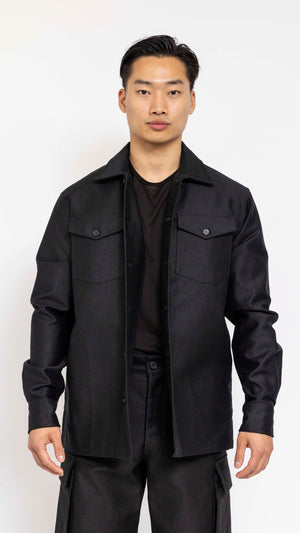 MARNI BLACK TWO POCKET COTTON SATIN OVERSHIRT