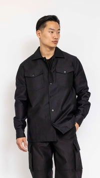 MARNI BLACK TWO POCKET COTTON SATIN OVERSHIRT