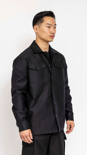 MARNI BLACK TWO POCKET COTTON SATIN OVERSHIRT