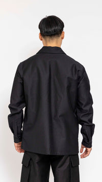 MARNI BLACK TWO POCKET COTTON SATIN OVERSHIRT