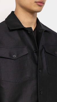 MARNI BLACK TWO POCKET COTTON SATIN OVERSHIRT