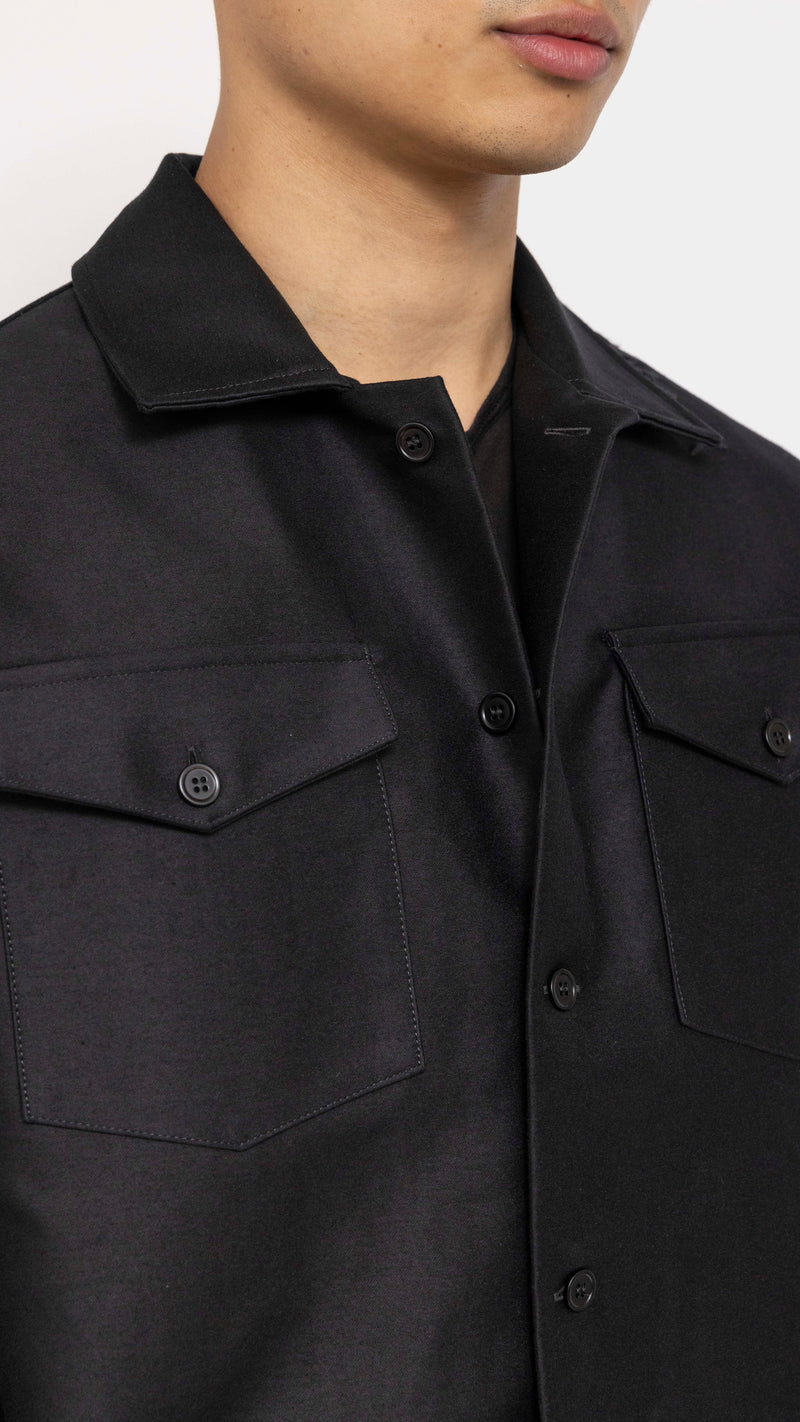 MARNI BLACK TWO POCKET COTTON SATIN OVERSHIRT