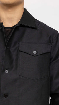 MARNI BLACK TWO POCKET COTTON SATIN OVERSHIRT