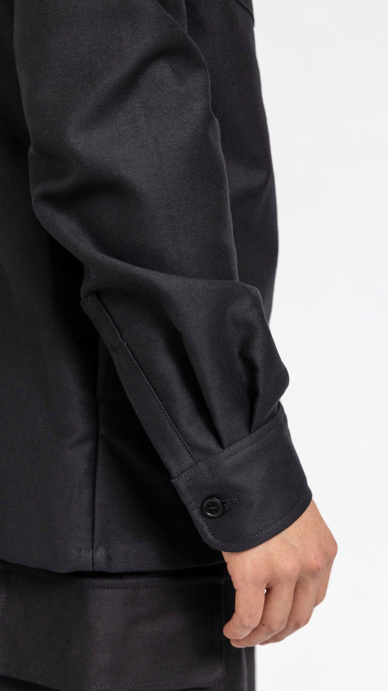 MARNI BLACK TWO POCKET COTTON SATIN OVERSHIRT