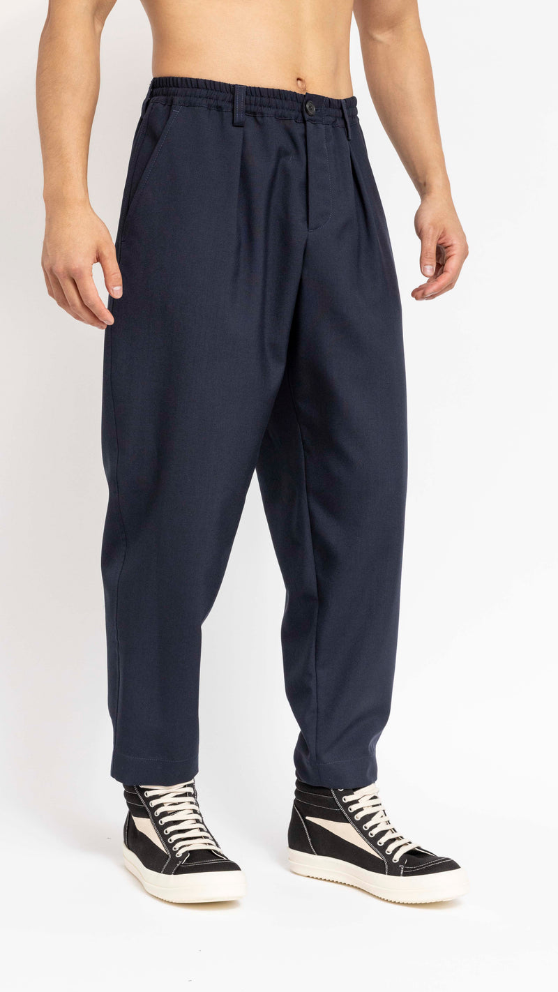 MARNI NAVY TROPICAL WOOL ELASTIC WAIST PANTS