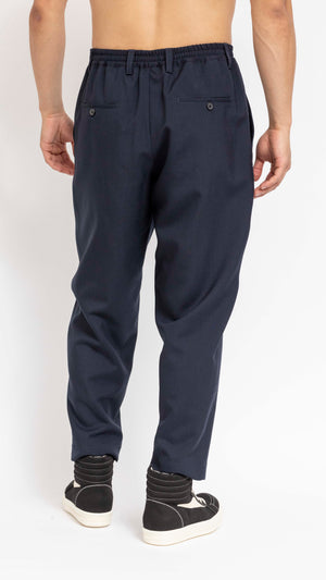 MARNI NAVY TROPICAL WOOL ELASTIC WAIST PANTS