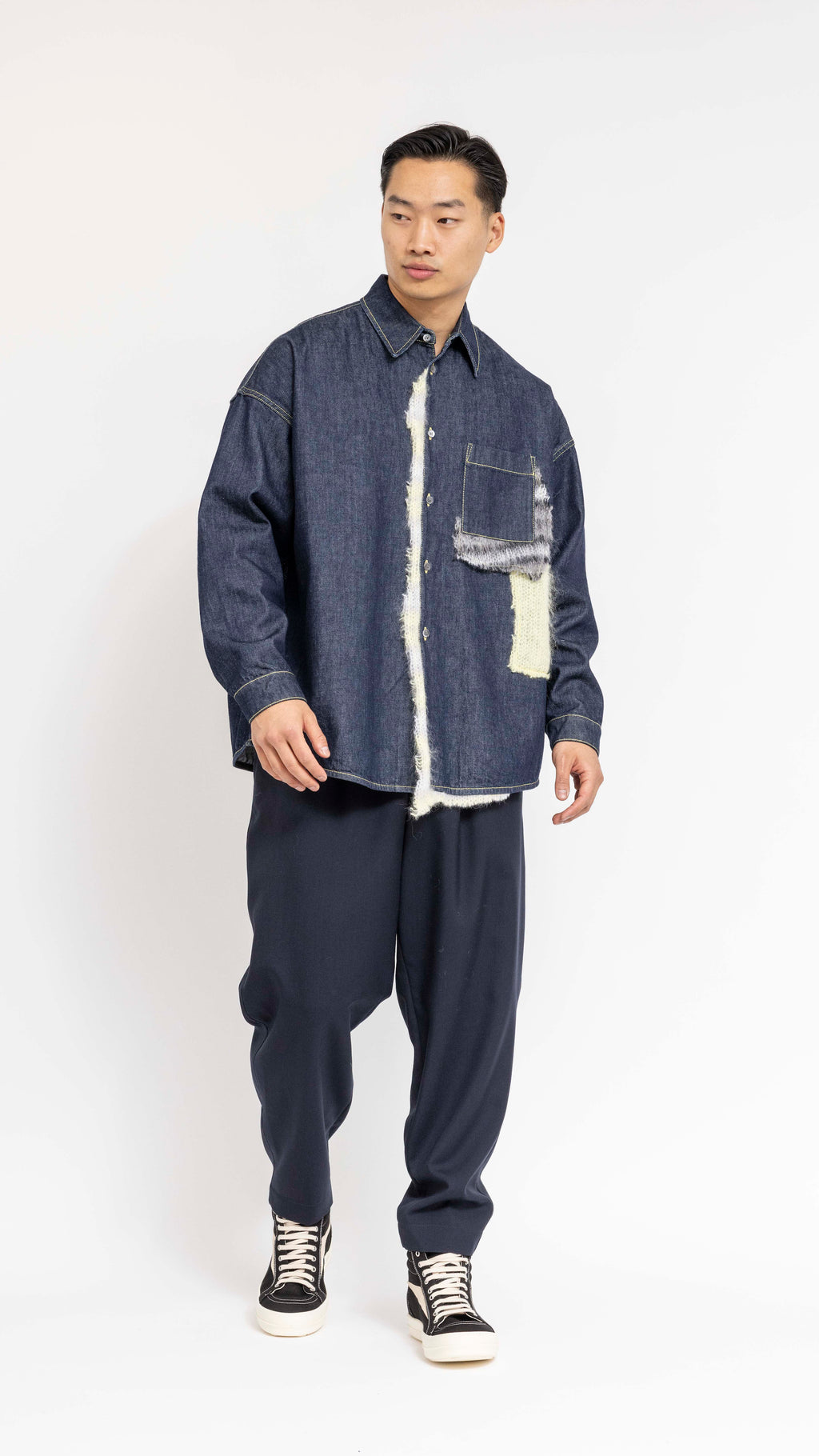 MARNI INDIGO MOHAIR PATCH DENIM SHIRT