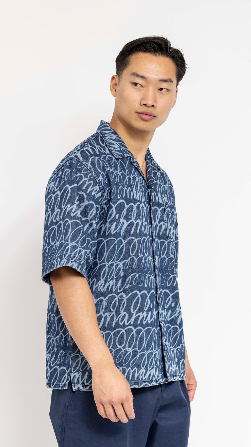 MARNI BLUE DENIM SCRIBBLE PRINT SHIRT