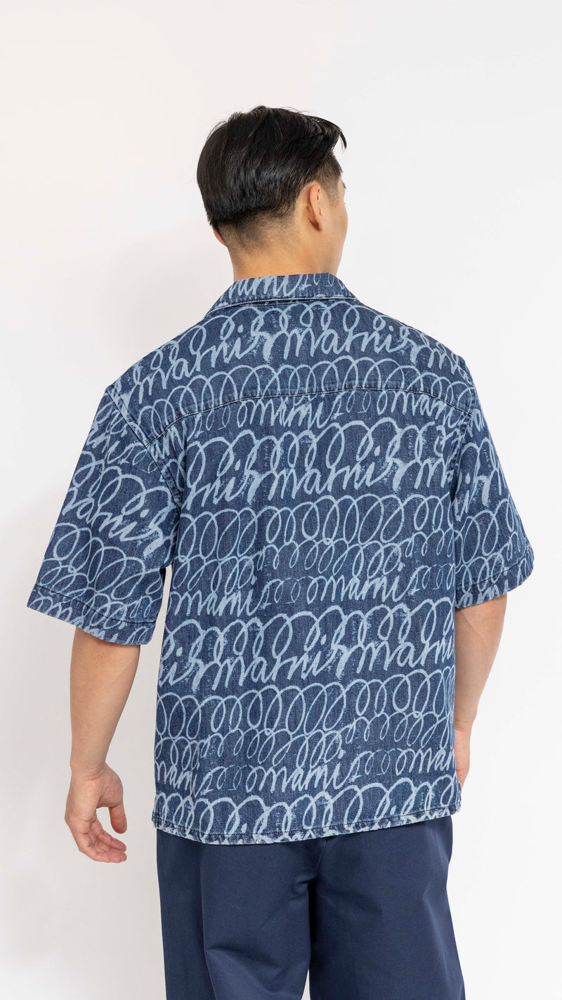 MARNI BLUE DENIM SCRIBBLE PRINT SHIRT