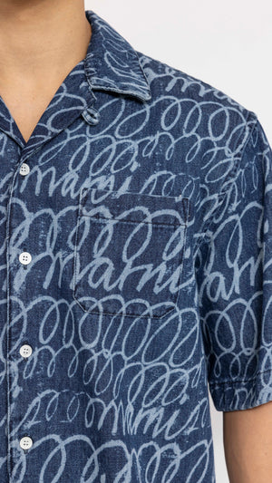 MARNI BLUE DENIM SCRIBBLE PRINT SHIRT