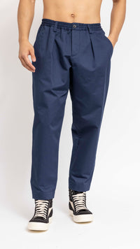 MARNI BLUE COTTON GABERDINE ELASTIC WAIST PANTS