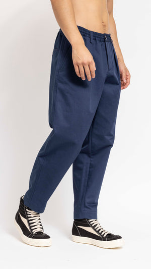 MARNI BLUE COTTON GABERDINE ELASTIC WAIST PANTS