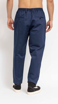 MARNI BLUE COTTON GABERDINE ELASTIC WAIST PANTS