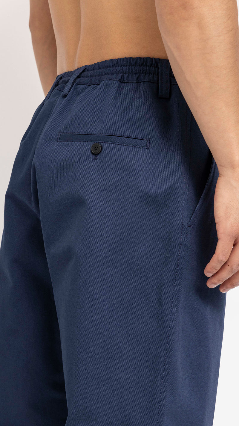 MARNI BLUE COTTON GABERDINE ELASTIC WAIST PANTS