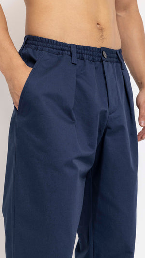 MARNI BLUE COTTON GABERDINE ELASTIC WAIST PANTS