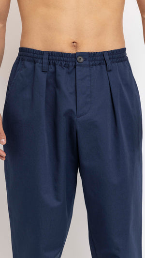 MARNI BLUE COTTON GABERDINE ELASTIC WAIST PANTS