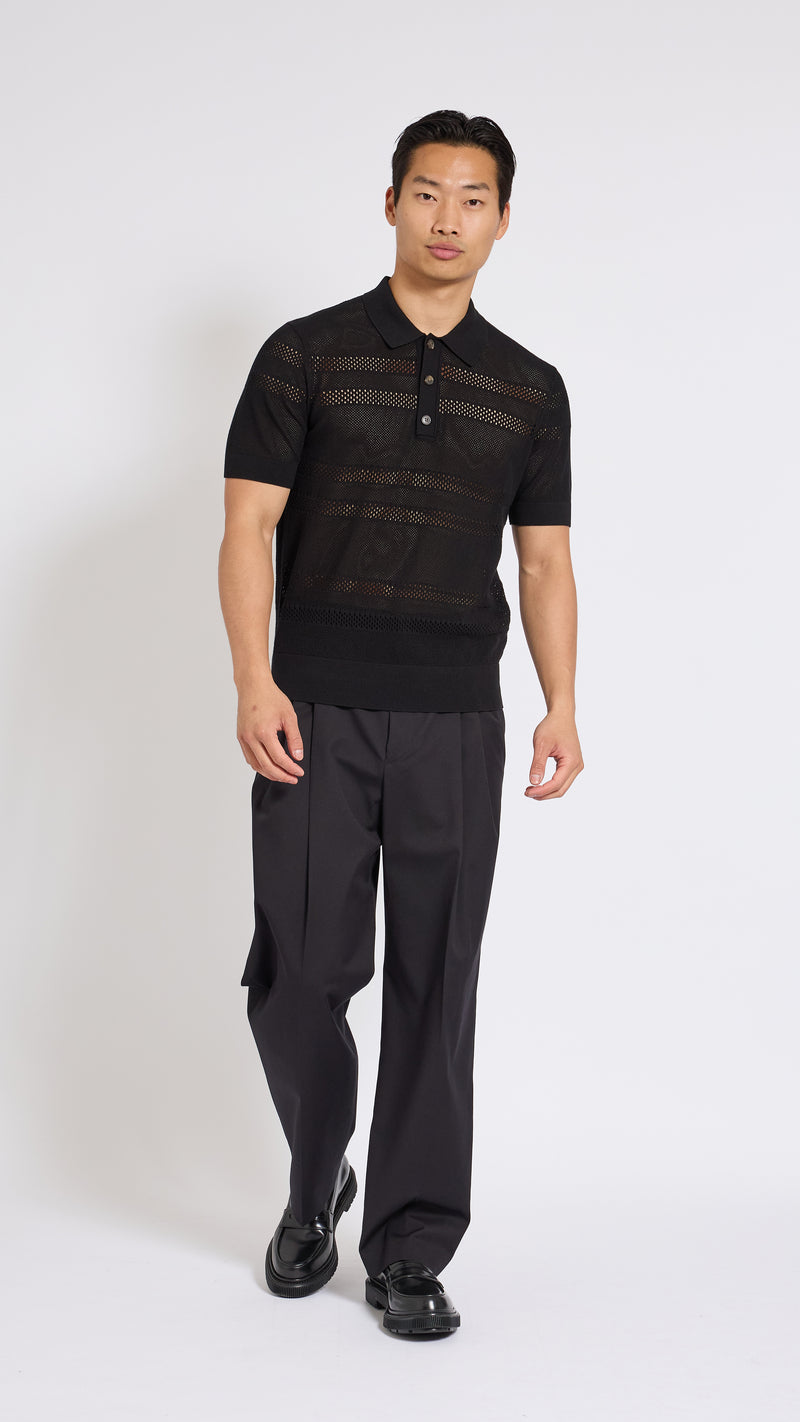 DRIES VAN NOTEN BLACK DOUBLE PLEAT WIDE PHOENIX PANTS – AREA+001