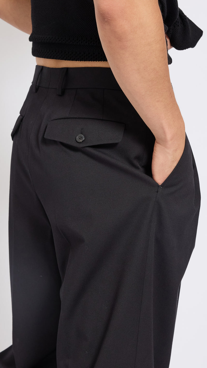 DRIES VAN NOTEN BLACK DOUBLE PLEAT WIDE PHOENIX PANTS – AREA+001