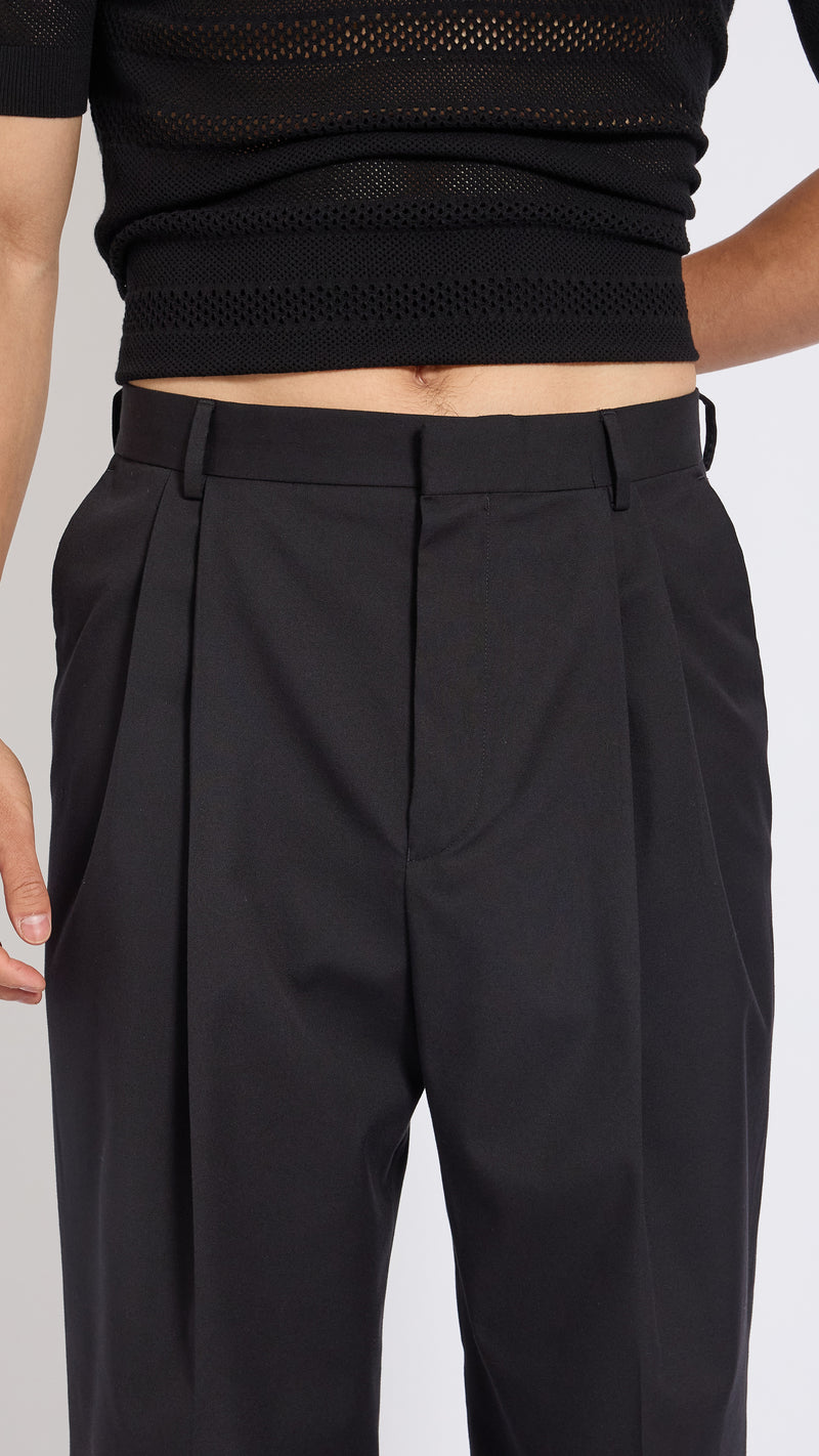 DRIES VAN NOTEN BLACK DOUBLE PLEAT WIDE PHOENIX PANTS – AREA+001