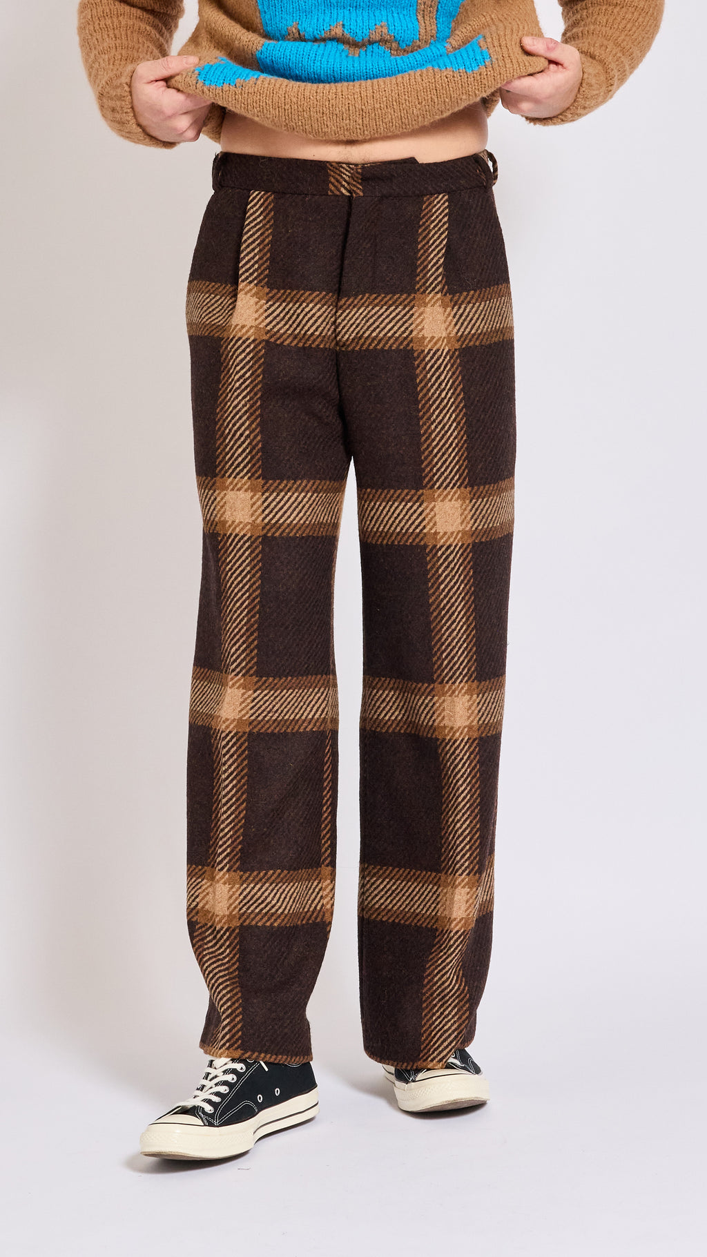 WALTER VAN BEIRENDONCK BROWN CHECK STAR PANTS