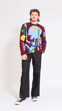 WALTER VAN BEIRENDONCK BORDEAUX BE BLUE SWEATER