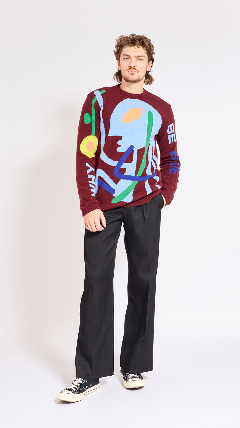 WALTER VAN BEIRENDONCK BORDEAUX BE BLUE SWEATER