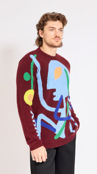 WALTER VAN BEIRENDONCK BORDEAUX BE BLUE SWEATER