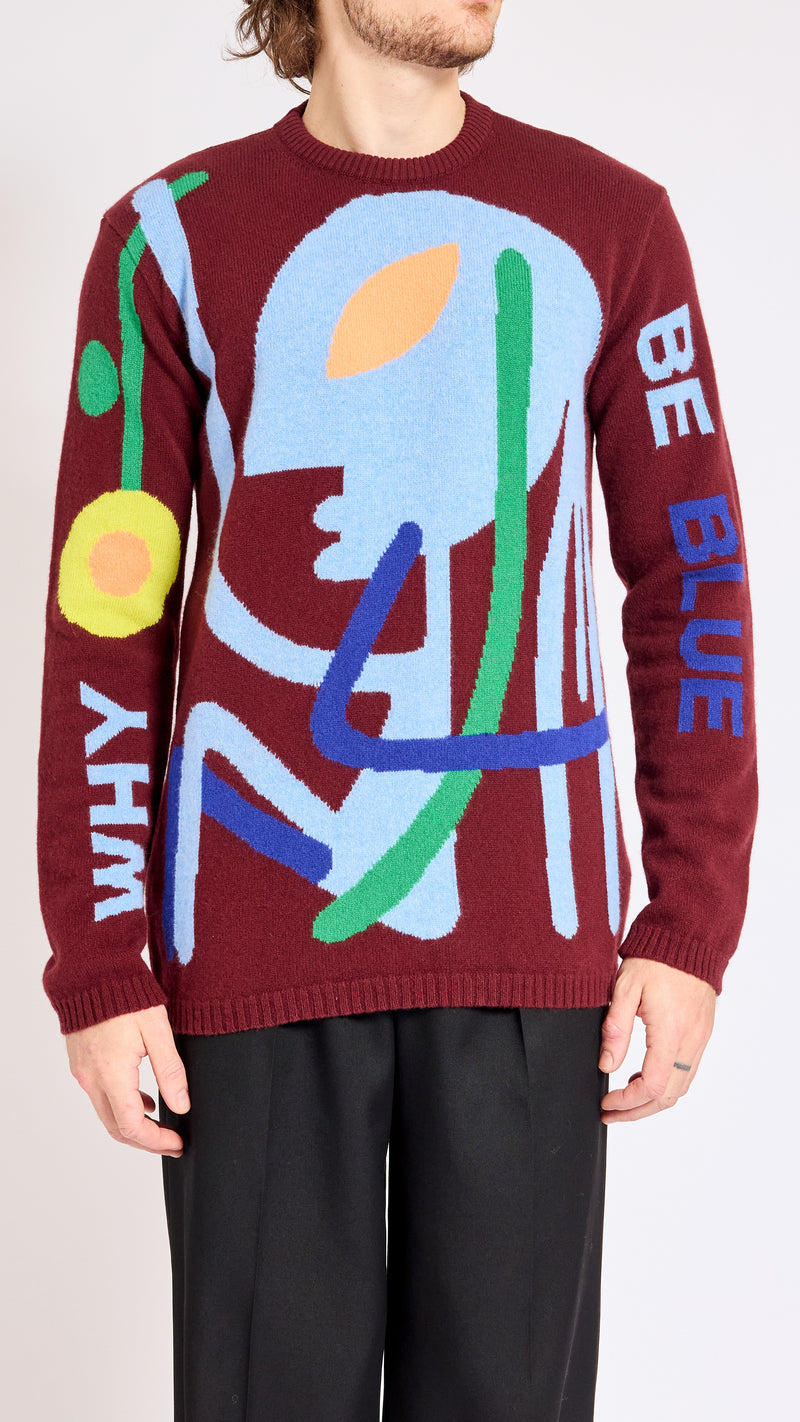 WALTER VAN BEIRENDONCK BORDEAUX BE BLUE SWEATER