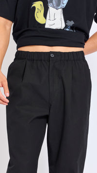 UNDERCOVER BLACK ELASTIC WAIST COTTON PANTS.