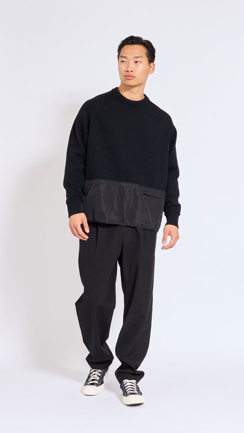 UNDERCOVER BLACK WOOL PANEL SWEATER